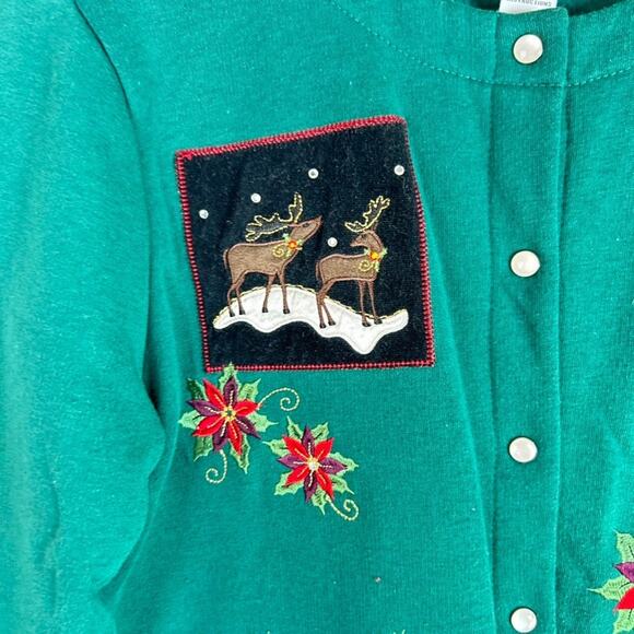 VTG Breckenridge Womens Patchwork Cardigan Size S Christmas Holidays Reindeer - Picture 3 of 12